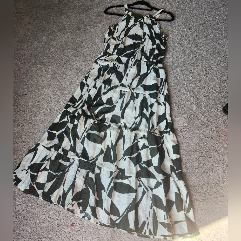 Maurices Olive Green and Cream Patterned Maxi Dress NWOT